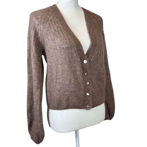 Autumn Cashmere Silk Marled Mulch Balloon Sleeve V-Neck Cardigan Size Small - Picture 3 of 11